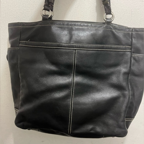 Coach Black Leather Tote with Silver Accents - Picture 3 of 7